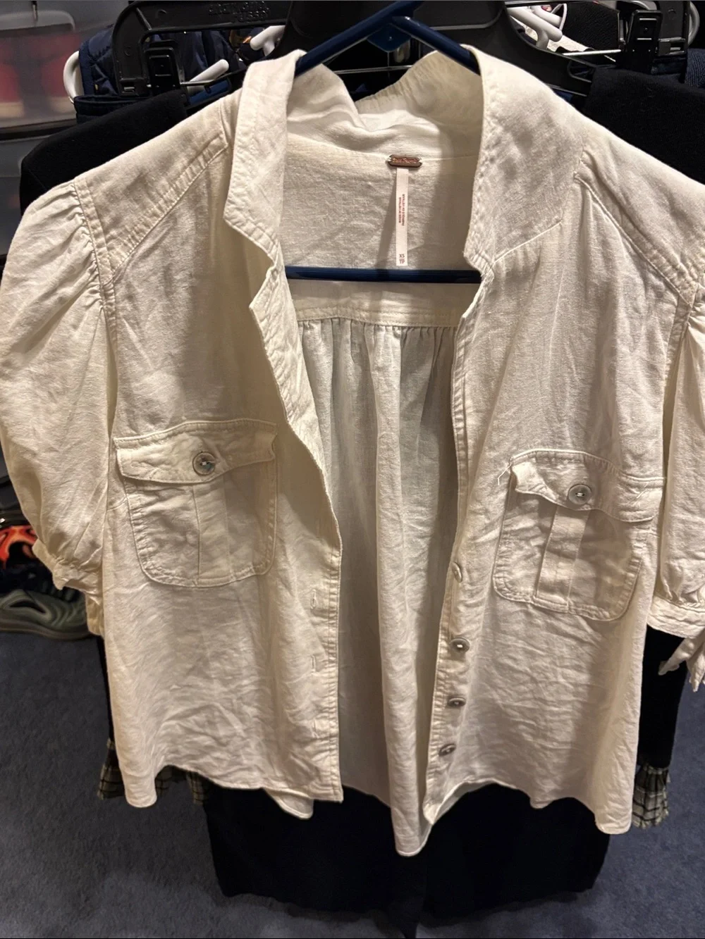 Free People Cream Button-Front Puff Sleeve Blouse